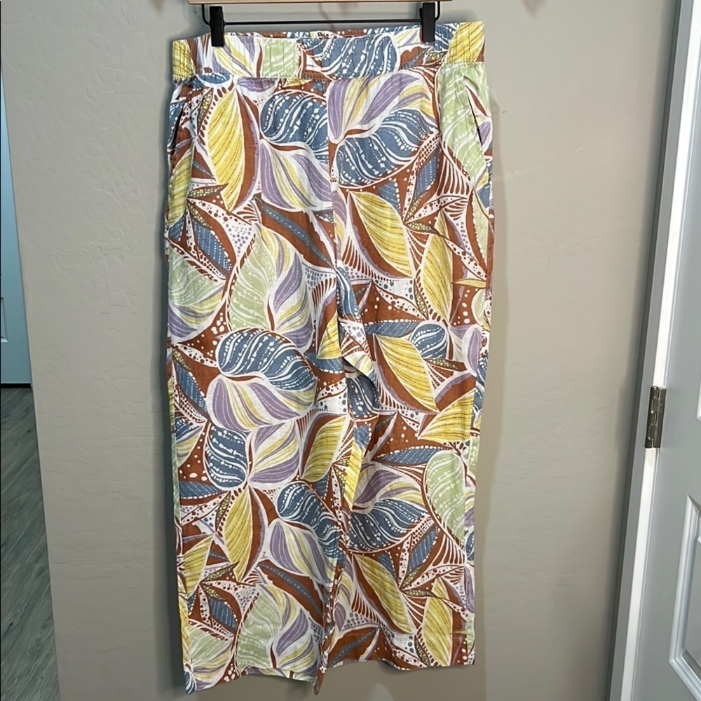 C&C California Linen Pants Crop Flowy Maxi Resort Island Hawaii Wide Leg Pockets - Picture 2 of 10